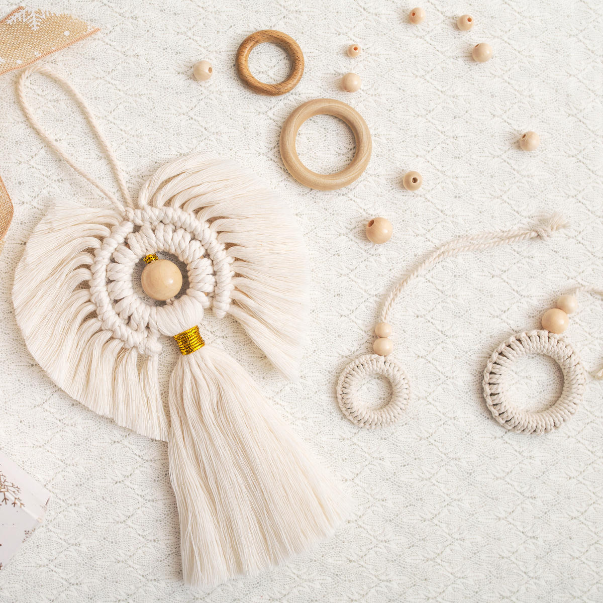 74-TLG.MAKRAMEE-SET - Multicolor, Holz/Textil (10009/0.3/0.3cm) - Relaxdays