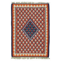 HANDWEBTEPPICH Kelim Senneh Rot 87/62 cm Schurwolle - Rot, Textil (62/87cm) - Looma