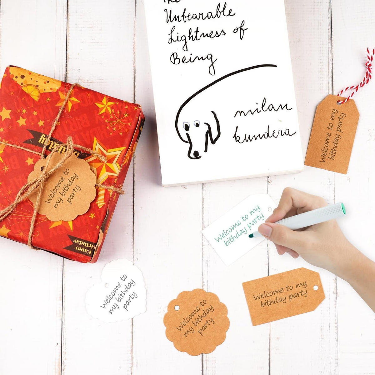 GESCHENKANHÄNGER 200 Stück Set Kraftpapier mit Schnur Braun Weiß - Multicolor, Papier (6/6/7cm)