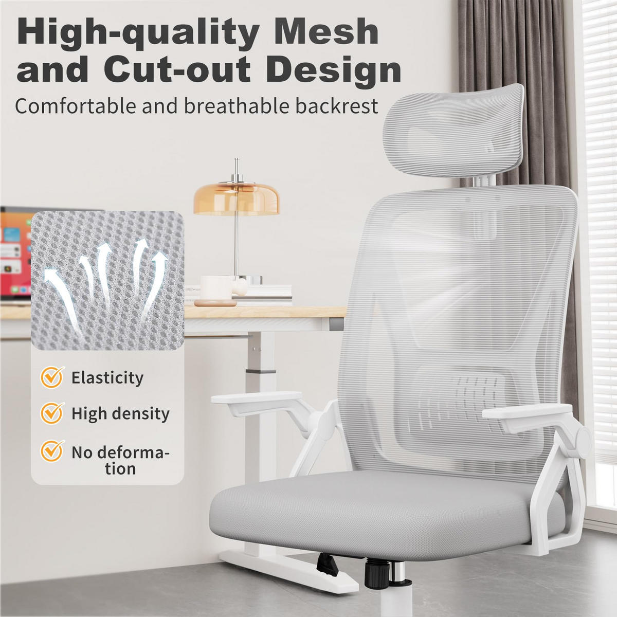 DREHSTUHL Webstoff Weiß-Grau ergonomisch klappbare Armlehnen - Grau, Kunststoff (24/48/53cm) - Rattrix