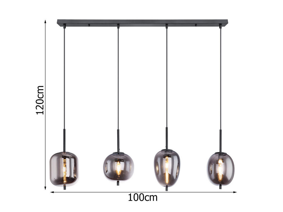 LED-PENDELLEUCHTE Breite 100cm, Glaskugeln Rauchglas - Schwarz, Glas/Metall (19/100/120cm) - meineWunschleuchte