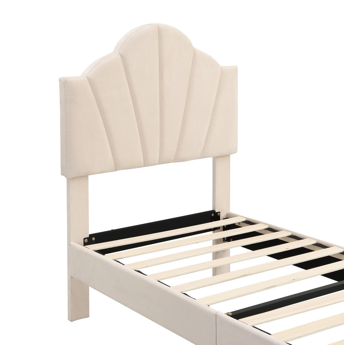 POLSTERBETT 90/200 cm Beige aus Samt mit verstellbarem Kopfteil - Beige, Textil (90/200cm) - OKMYHOME