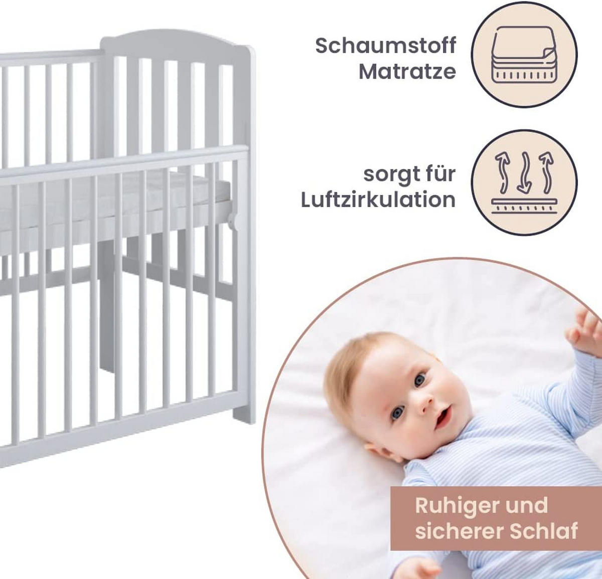 BEISTELLBETT Pino - Weiß, Holz - kiki design