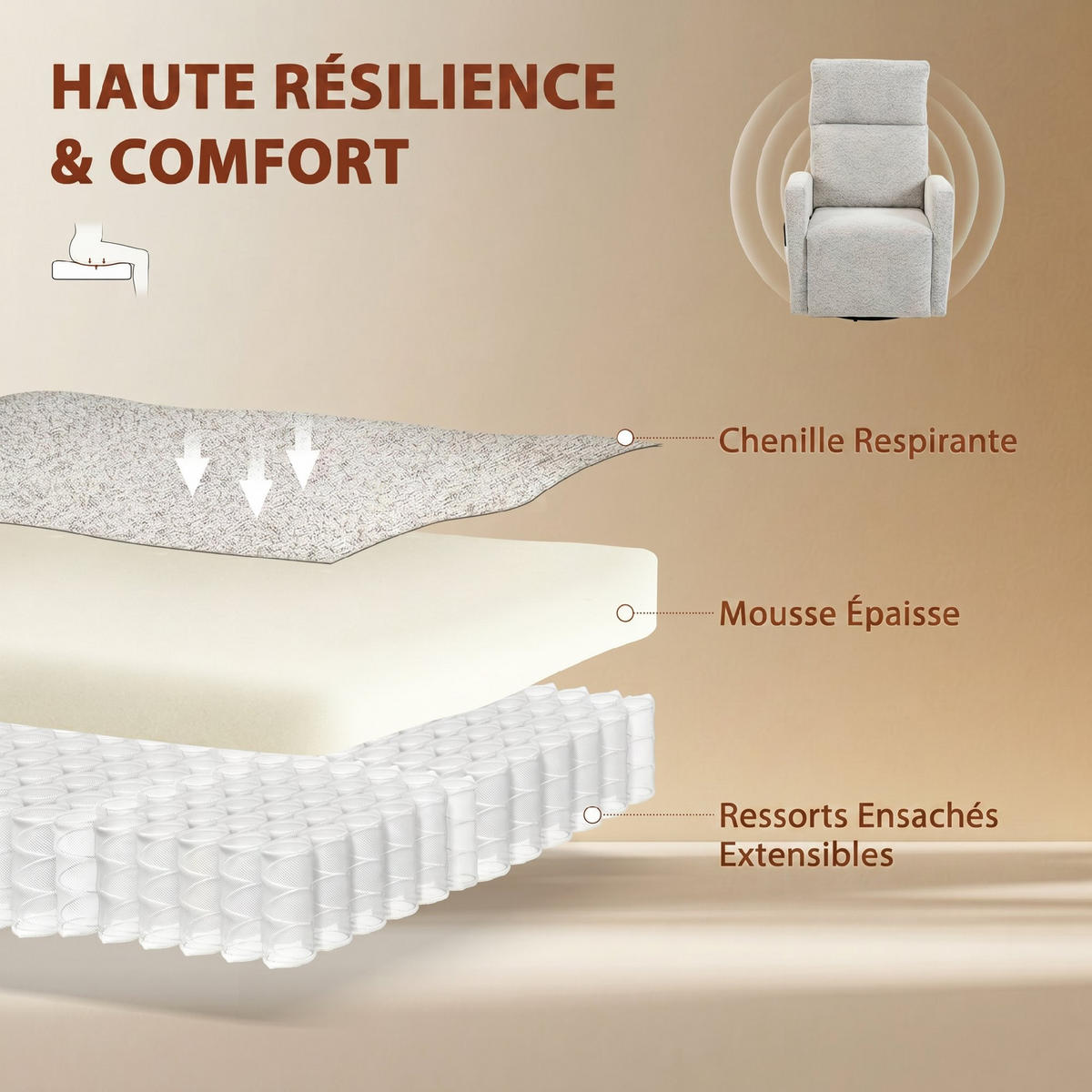 MASSAGESESSEL Creme mit Massagefunktion und Heizung 163/73,5/86 cm - Creme, Textil (163/86/73.5cm) - PANGIVO