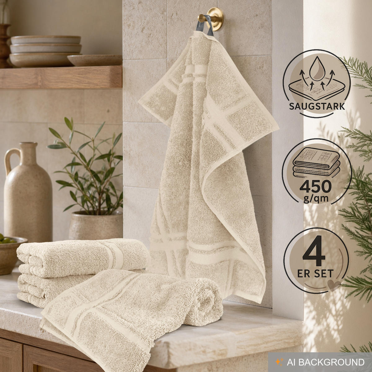 FROTTEE Küchenhandtücher 50x50 cm, 4er Set, Natur - Naturfarben, Textil (50/50cm) - Lashuma