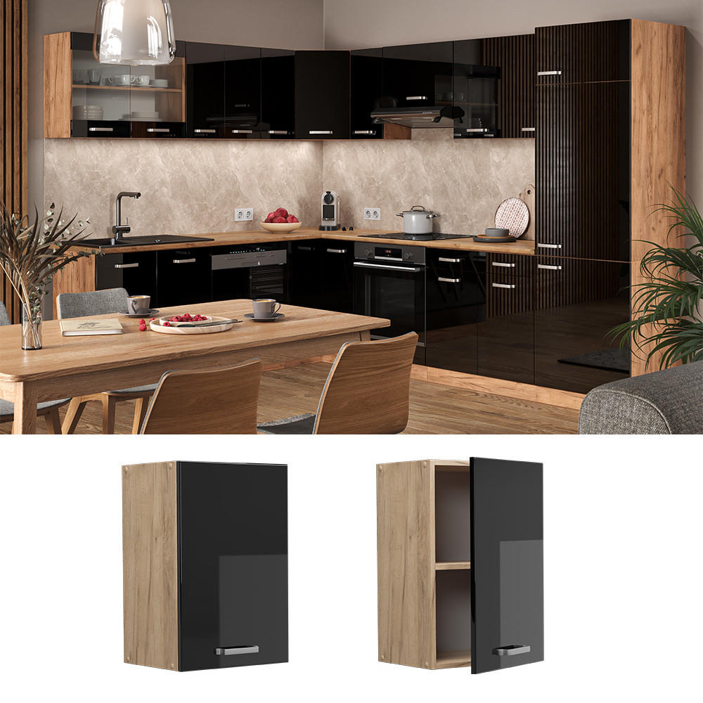 HÄNGESCHRANK R-Line Schwarz Hochglanz 40 cm - Honigeiche/Schwarz Hochglanz, Holzwerkstoff (40/60/31cm) - Vicco