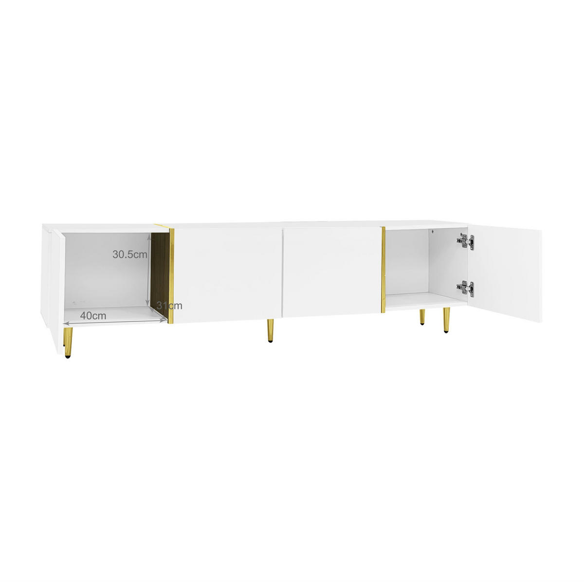 TV-SCHRANK aus MDF 170x35x46 cm Weiß Hochglanz mit 4 Türen und Soft-Close-Scharnieren - Weiß, Holzwerkstoff (170/46/35cm) - Modfu