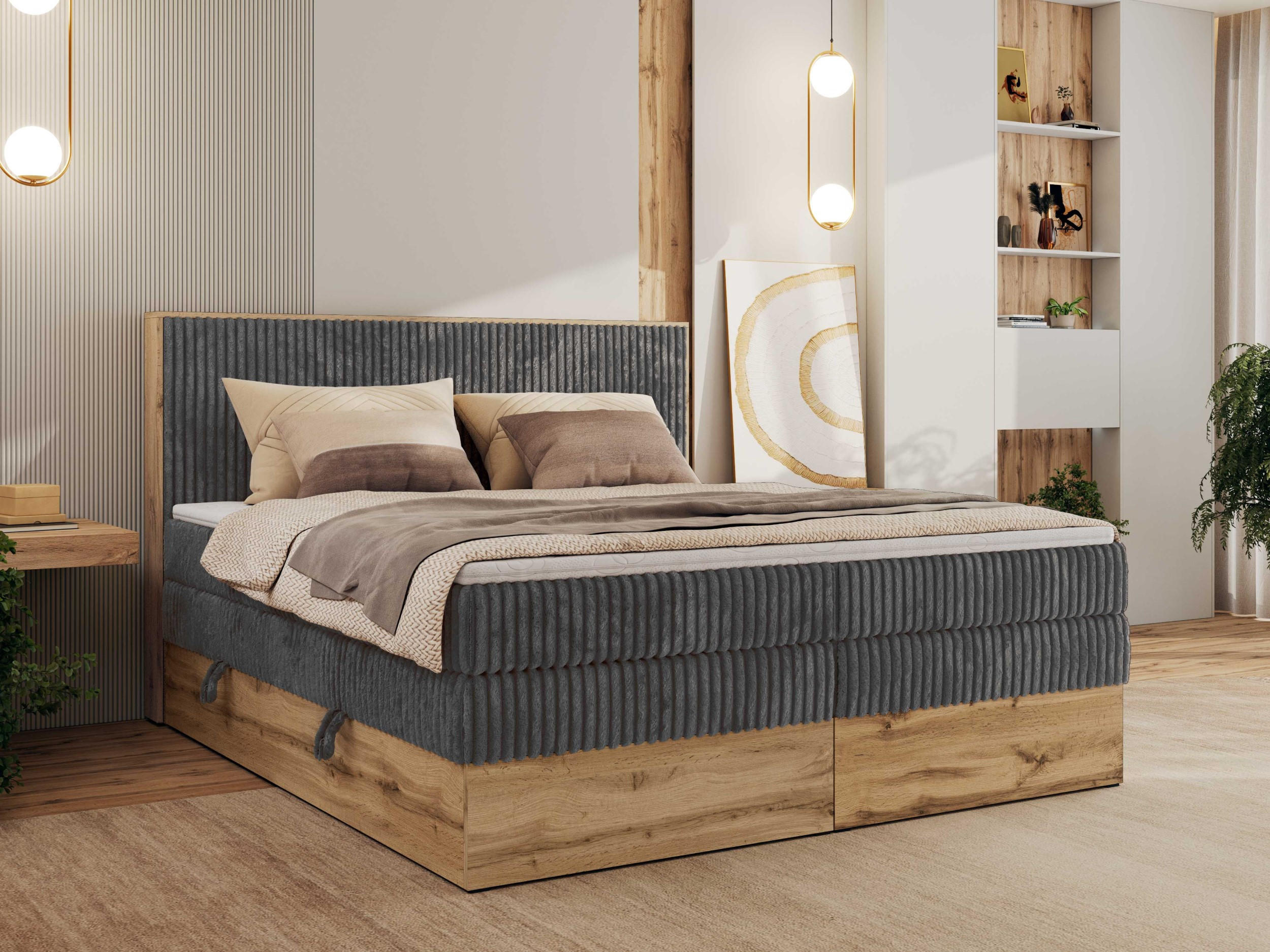 BOXBETT WOOD CLASSIC KING 200/200 - Grau Cord - H4 - Grau, Textil (200/200cm) - MKS