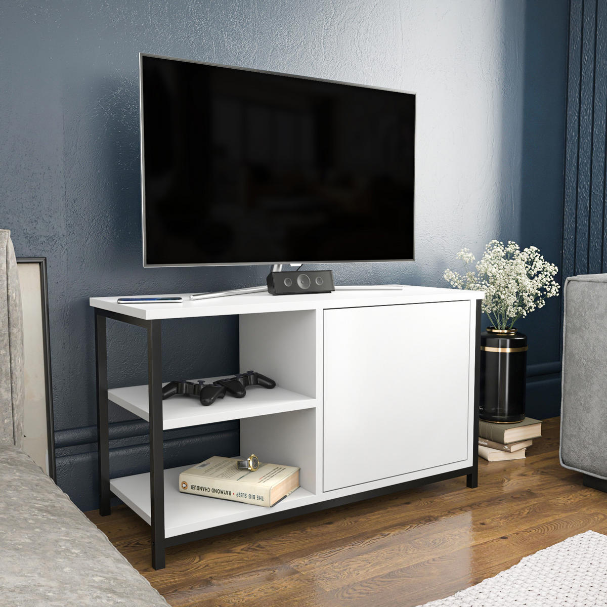 TV Unit Muskegon Schwarz Weiß - Schwarz/Weiß, Holzwerkstoff (90/51/36cm) - Decorotika