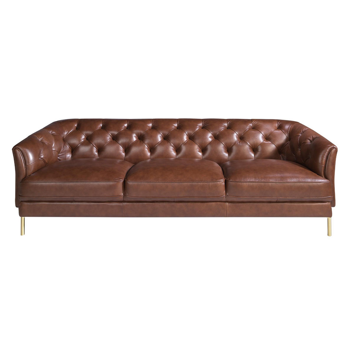 CHESTERFIELD-SOFA Chester 3-Sitzer Sofa in cognacbraunem Leder 233/94/75 cm - Goldfarben/Braun, Leder (233/75/94cm) - ANGEL CERDA