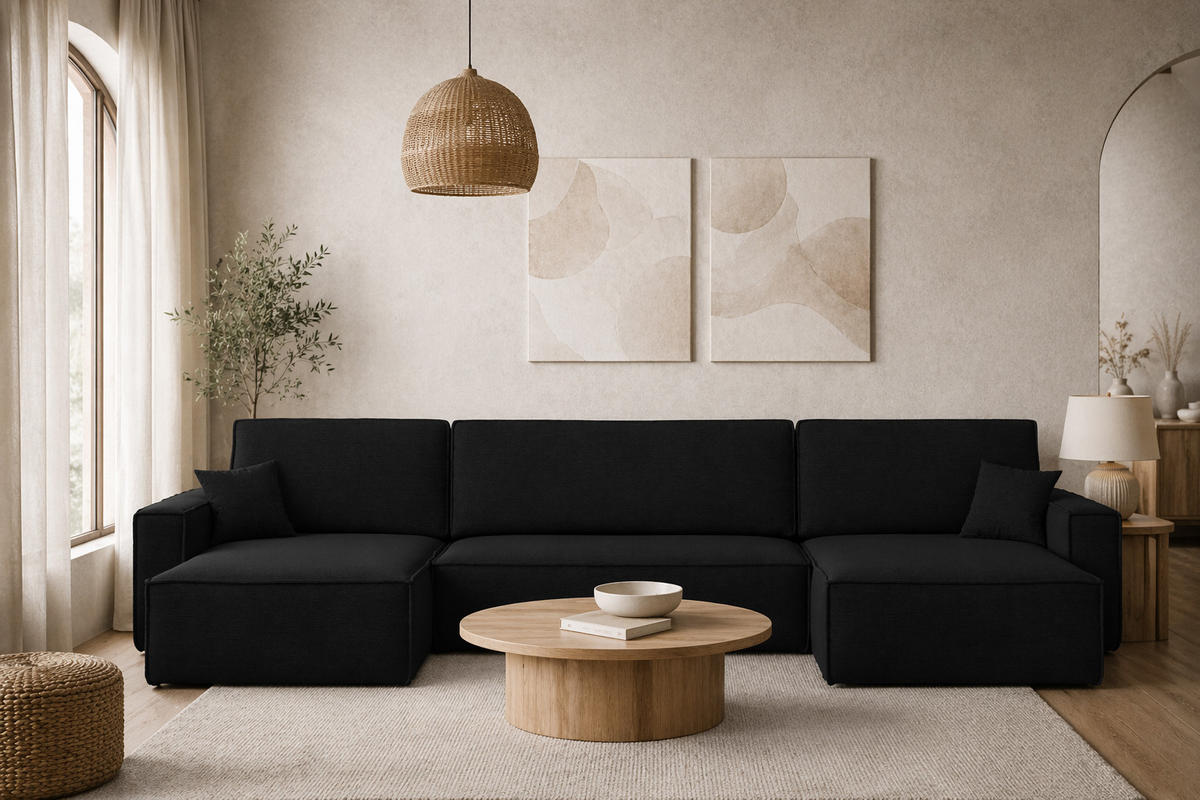 ECKSOFA Mit Schlaffunktion Und Bettkasten, Eckcouch BEST U XL Stoff Verita Schwarz - Schwarz, Holz (142/372cm) - Kaiser Möbel