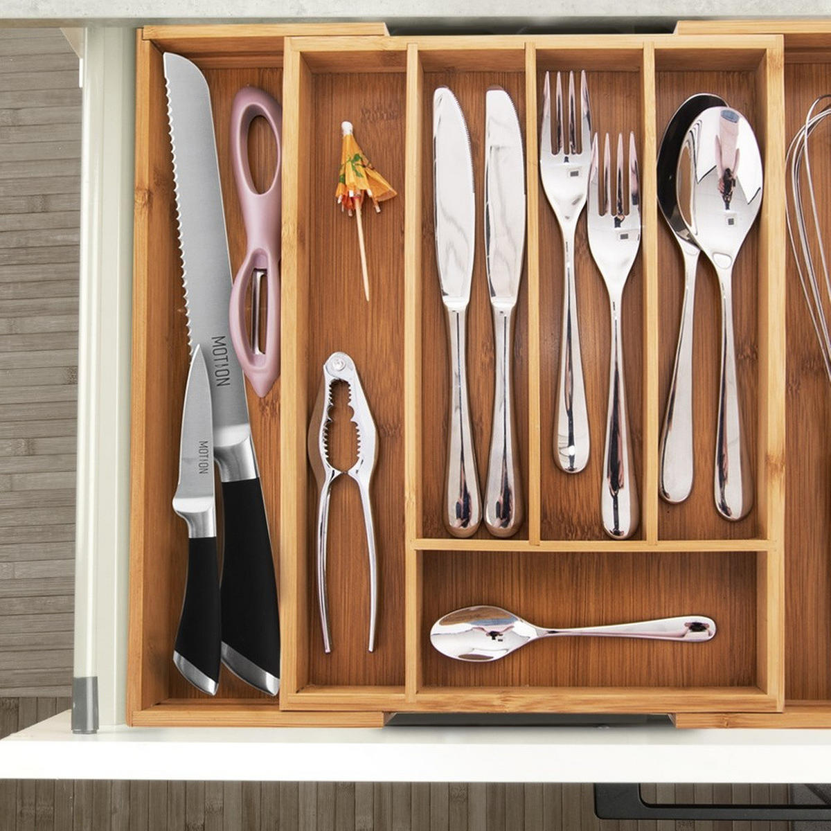 BESTECKSCHUBLADENEINSATZ ausziehbar aus Bambus 35,5 x 26 cm - Eichefarben, Holz (35.5/4.5/26cm) - Orion 