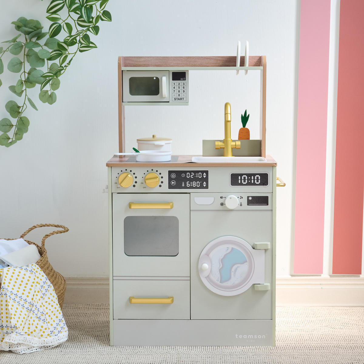 KINDERKÜCHE Spielküche, Grun, 79cm - Grün, Holzwerkstoff (51/31/79cm) - Teamson Kids