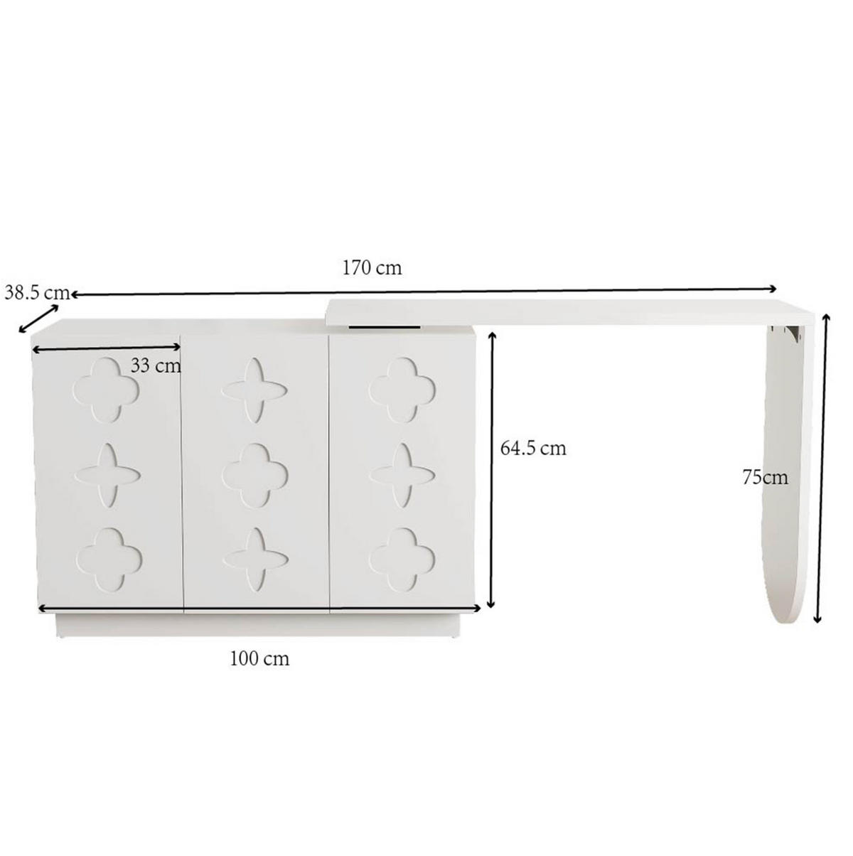 SCHREIBTISCH drehbar mit Schrank MDF White 2-tlg. - Weiß, Holz (110/40/75cm) - Meubliv