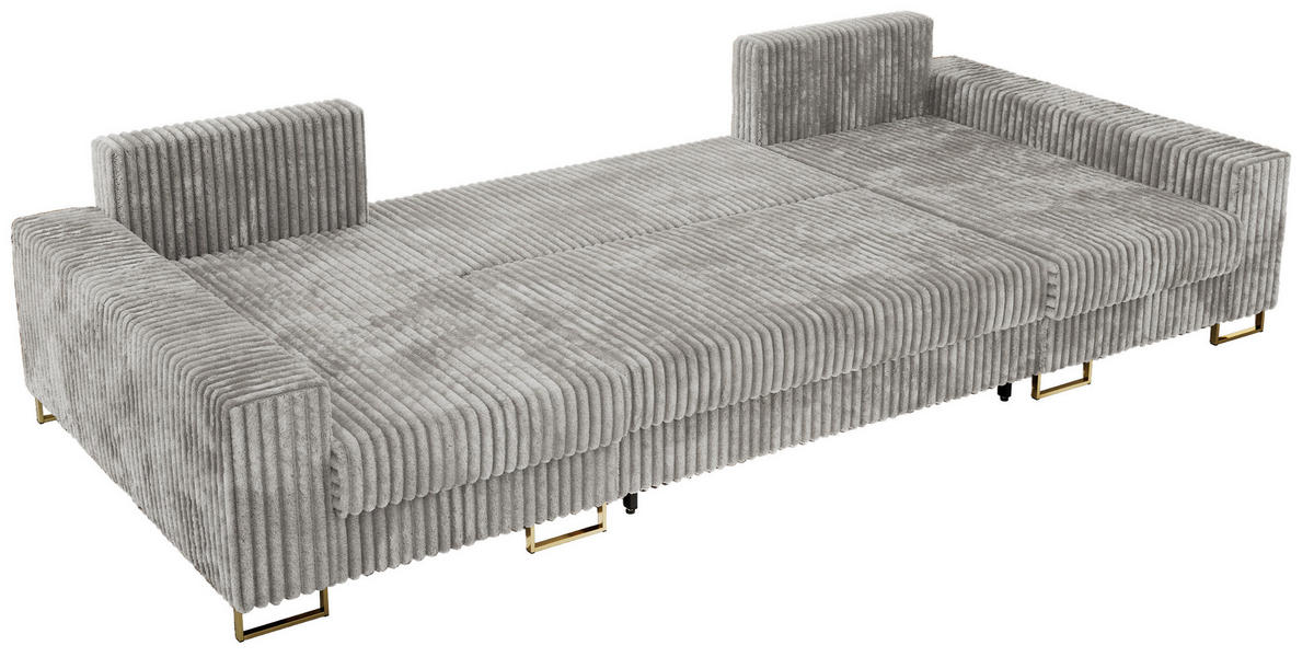 WOHNLANDSCHAFT DORIAN U Cord Hellgrau - Goldfarben/Hellgrau, Textil/Metall (312/95/138cm) - MKS