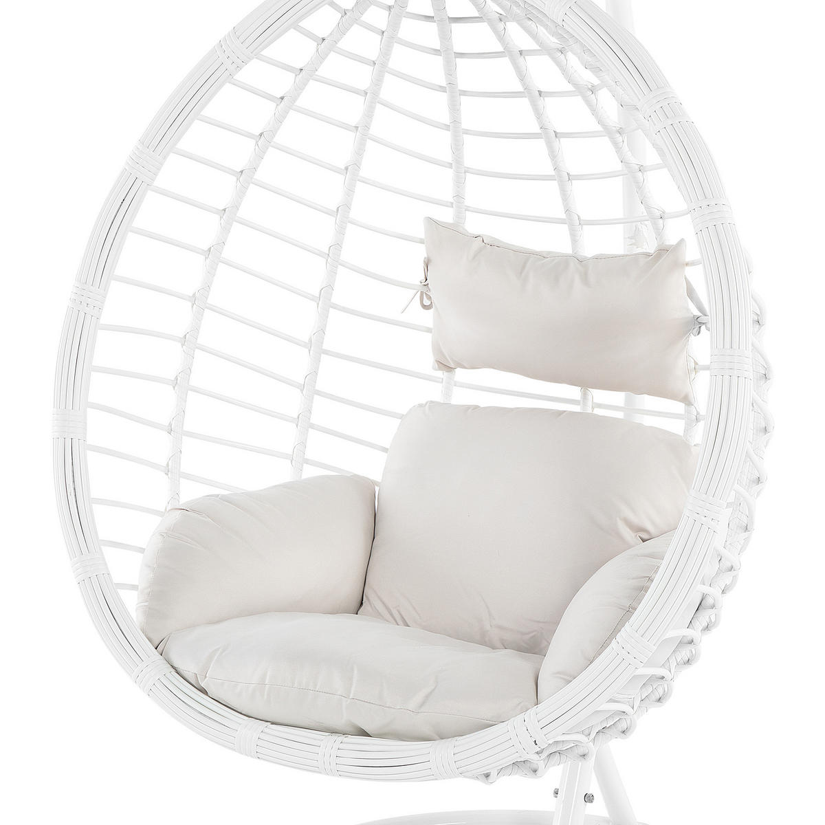 HÄNGESESSEL mit Gestell PE Rattan weiß 106 cm Fano - Weiß, Kunststoff (108/200/108cm) - Beliani
