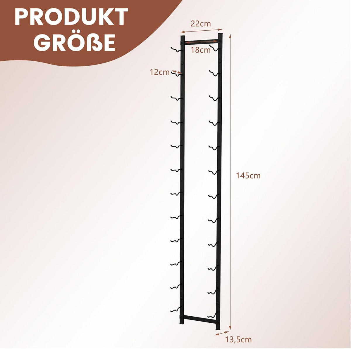 WEINREGAL Schwarz - Schwarz, Metall (22/145/14cm) - COSTWAY