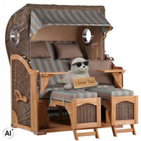 STRANDKORB Düne 2 Sitzer Teak PE Grey - Blaugrau/Braun, Holz/Metall (125/170/80cm) - Mr. Deko