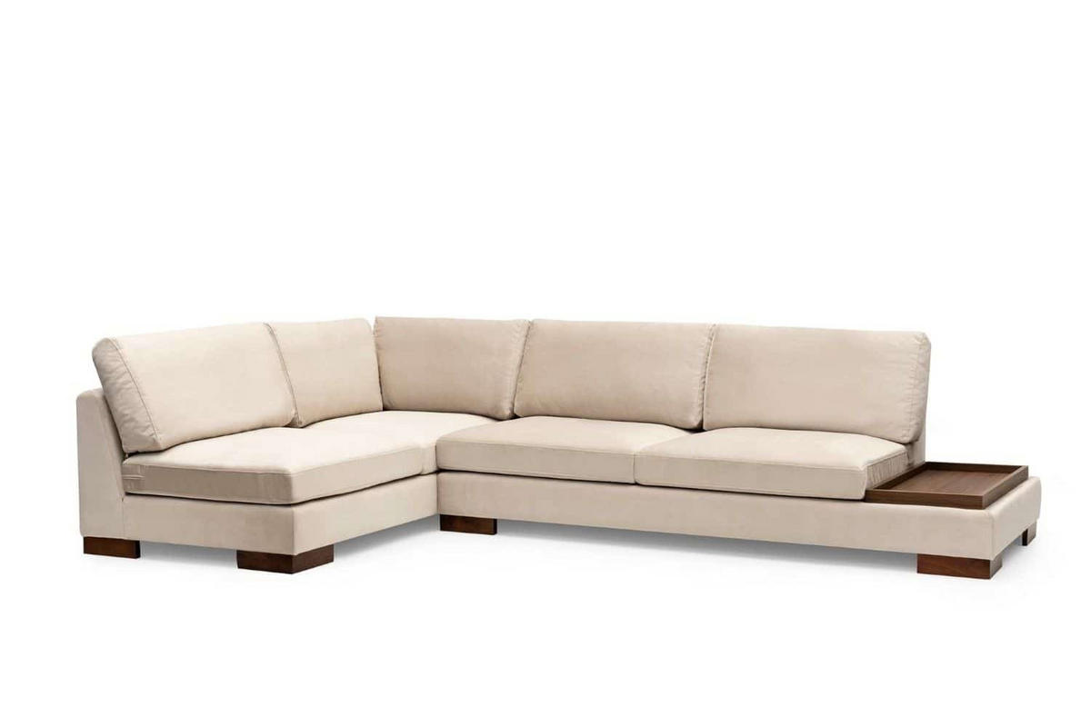 ECKSOFA mit Hocker und Lounge-Design - Beige/Walnussfarben, Holz/Textil (313/193cm) - myHomelando