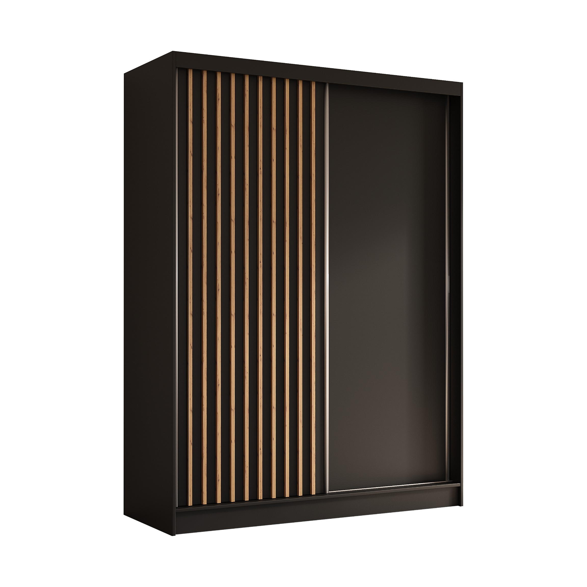 SCHWEBETÜRENSCHRANK Erika 160 cm mit Lamellen ohne Spiegel 2-türig, schwarz, schwarz, Lamelle Artisan - Schwarz/Braun, Kunststoff (160/216/51cm) - Margaret Hadas24