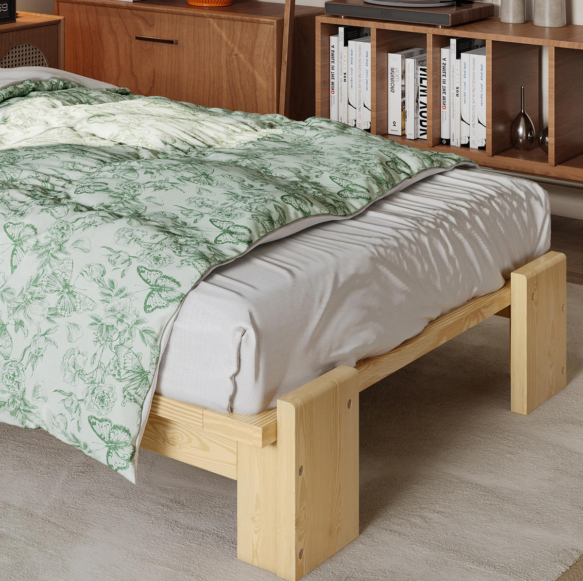 TAPECIRANI krevet 90/200 cm prirodne boje od drva i tkanine s tapeciranim uzglavljem - prirodne boje, tekstil (90/200cm) - OKWISH