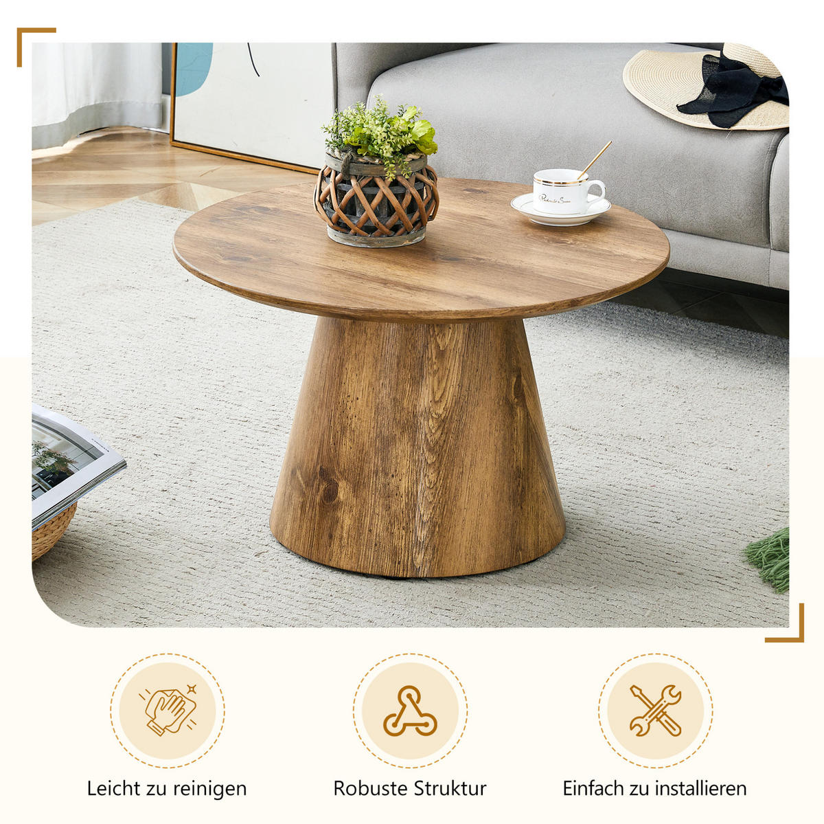 KONFERENČNÍ stolek 60/60/35 cm hnědý z MDF s dekorem dřeva - přírodní, kompozitní dřevo (60/60/35cm) - OKWISH