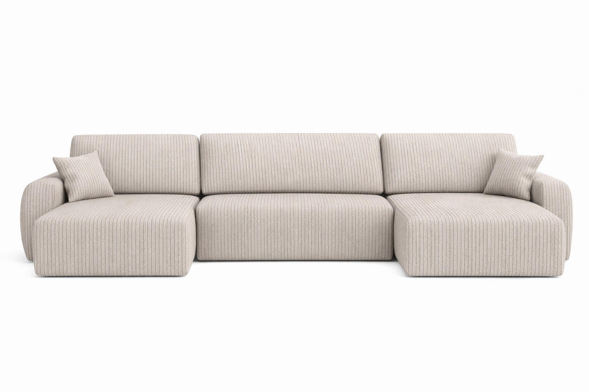 ECKSOFA Mit Schlaffunktion Und Bettkasten U-Form Ariel U, Cordstoff Poso, Beige - Beige, Holz (342/142cm) - Kaiser Möbel