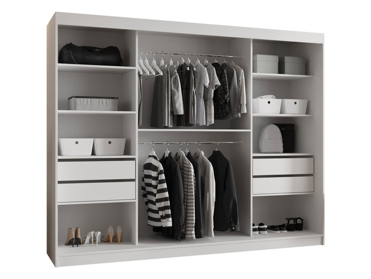 SCHWEBETÜRENSCHRANK Wika 250 cm mit Schubladen - Silberfarben/Schwarz, Holzwerkstoff/Kunststoff (250/200/62cm) - MIRJAN24