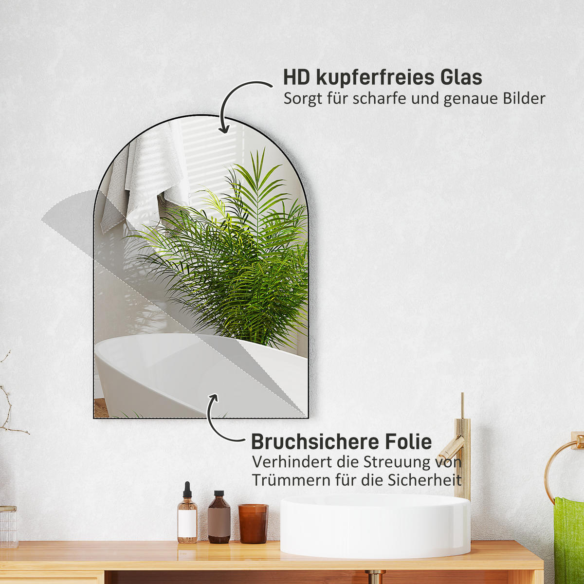 BADSPIEGEL 50 x 70 cm Spiegel mit Splitterschutzfolie, Schwarz - Schwarz, Glas (50/70/3cm) - HOMCOM