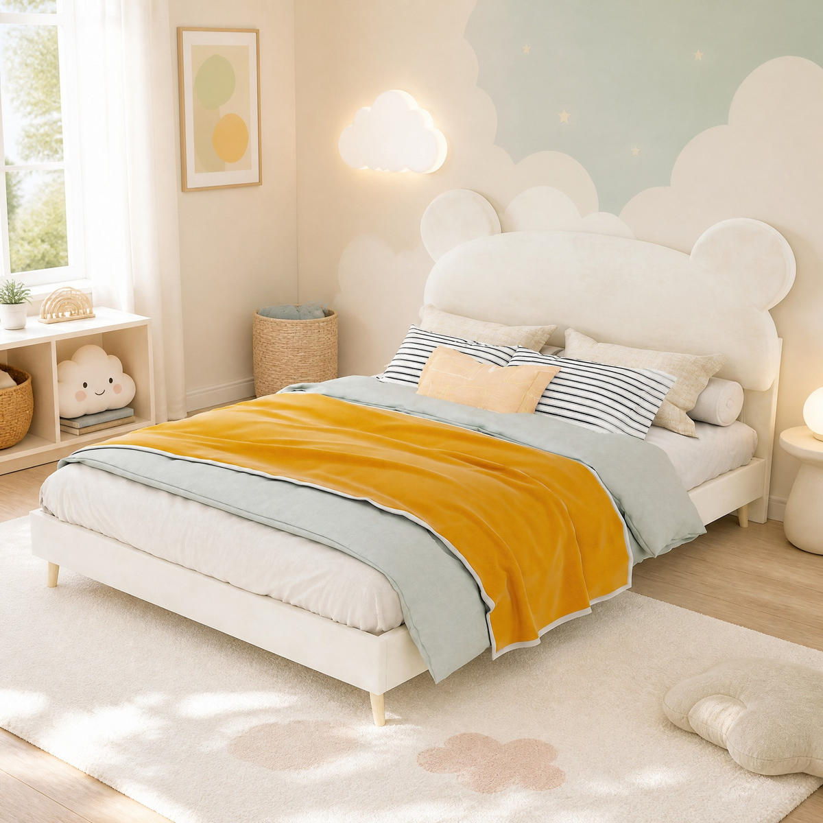 POLSTERBETT 140/200 mit Plüsch-Kopfteil in Beige - Beige, Holzwerkstoff/Textil (140/200cm) - EVRYAE