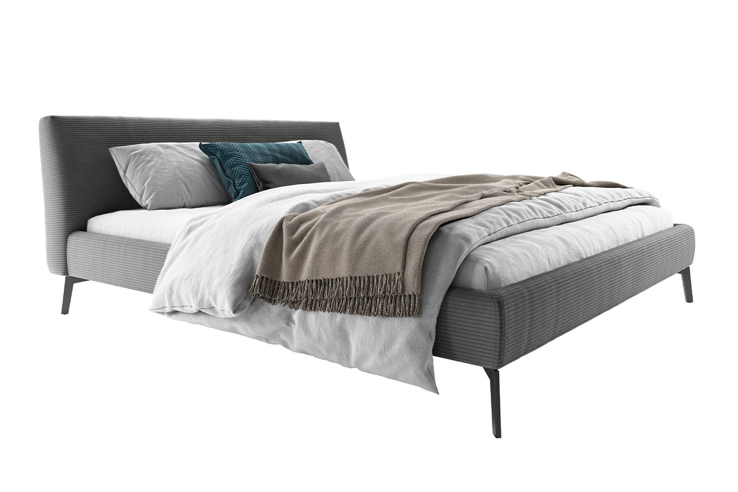 POLSTERBETT VALERIE Grau Cord - Grau, Textil (180/200cm) - KAWOLA