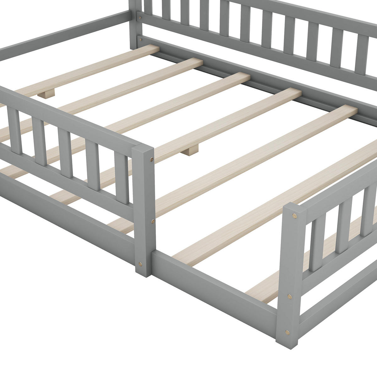 HAUSBETT 140/200 cm in Grau – aus Kiefernholz mit Geländer und Nachttisch - Grau, Holz (140/200cm) - BEAOK