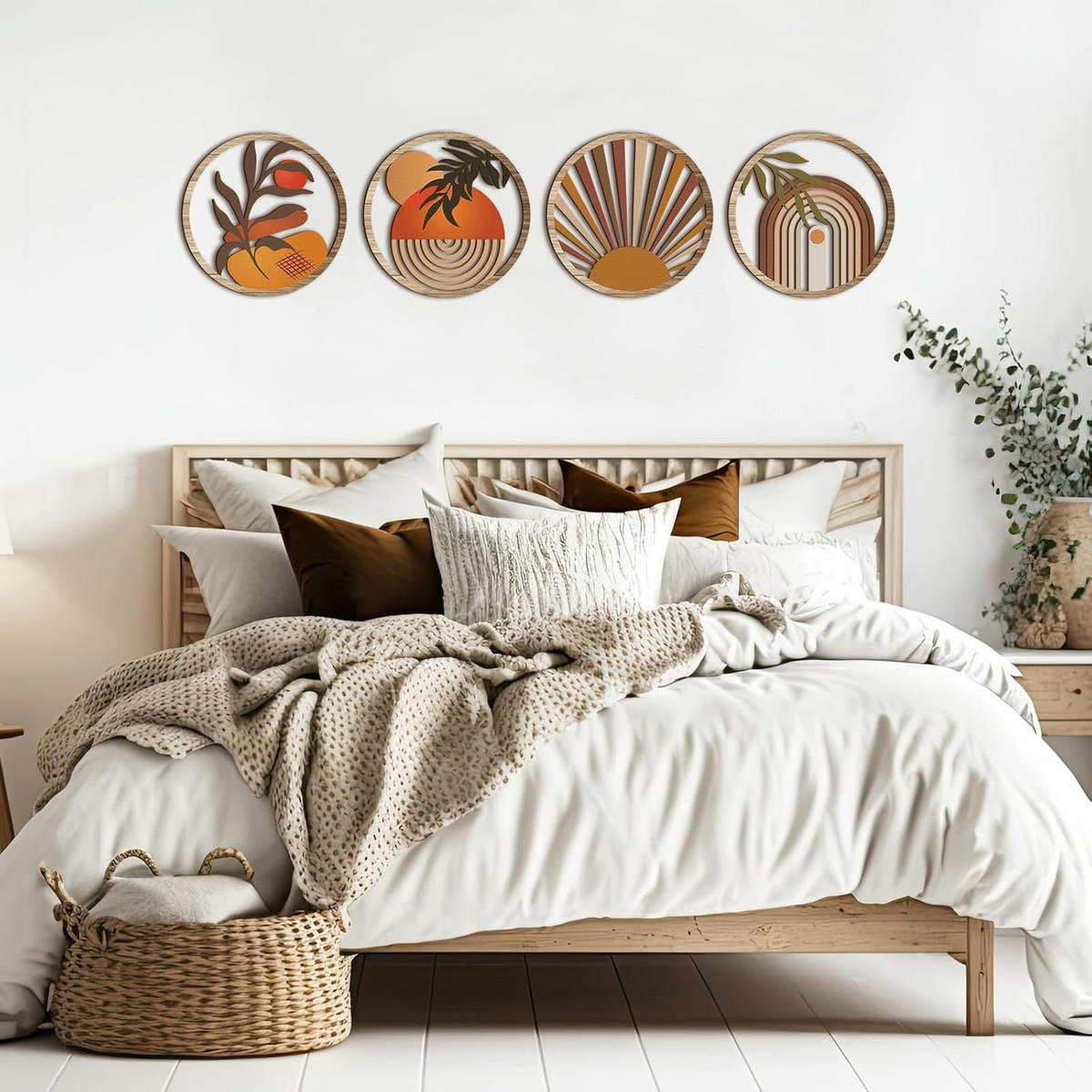 WANDDEKO Rund 19,5cm Holz Boho 4er Set - Akaziefarben, Holzwerkstoff (20/1cm) - Weltevree
