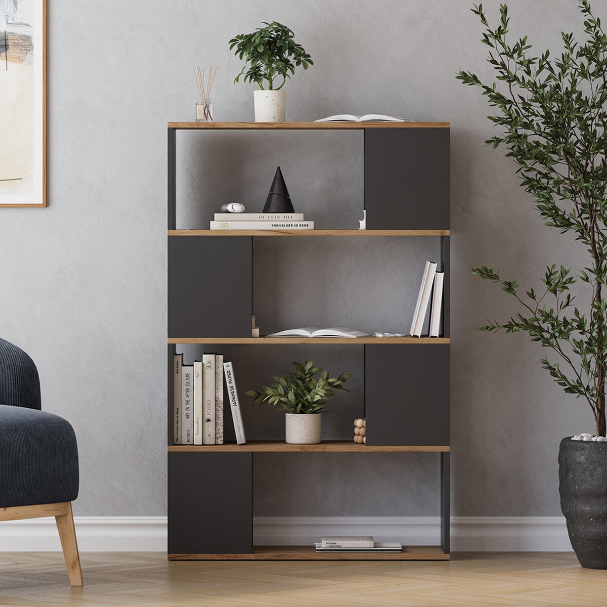 RAUMTEILER Eneos Anthrazit/Goldkraft Eiche 80 x 124.5 cm - Honigeiche/Anthrazit, Holzwerkstoff (80/124.5/24cm) - Vicco