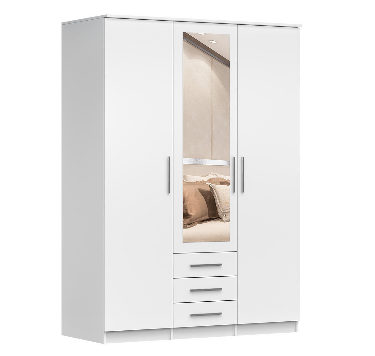 DREHTÜRENSCHRANK 150/207/57/61cm Szantal 3D Weiß/Weiß - Alufarben/Weiß, Holzwerkstoff/Kunststoff (150/210/64cm) - imoebel24
