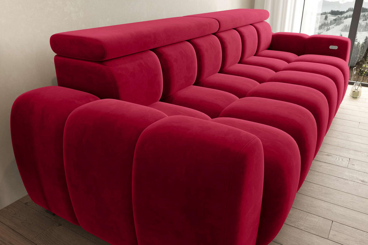 BIGSOFA ALESSIO Velours Rot mit elektrischer Sitztiefenverstellung - Rot, Kunststoff/Textil (248/77/108cm) - 99rooms