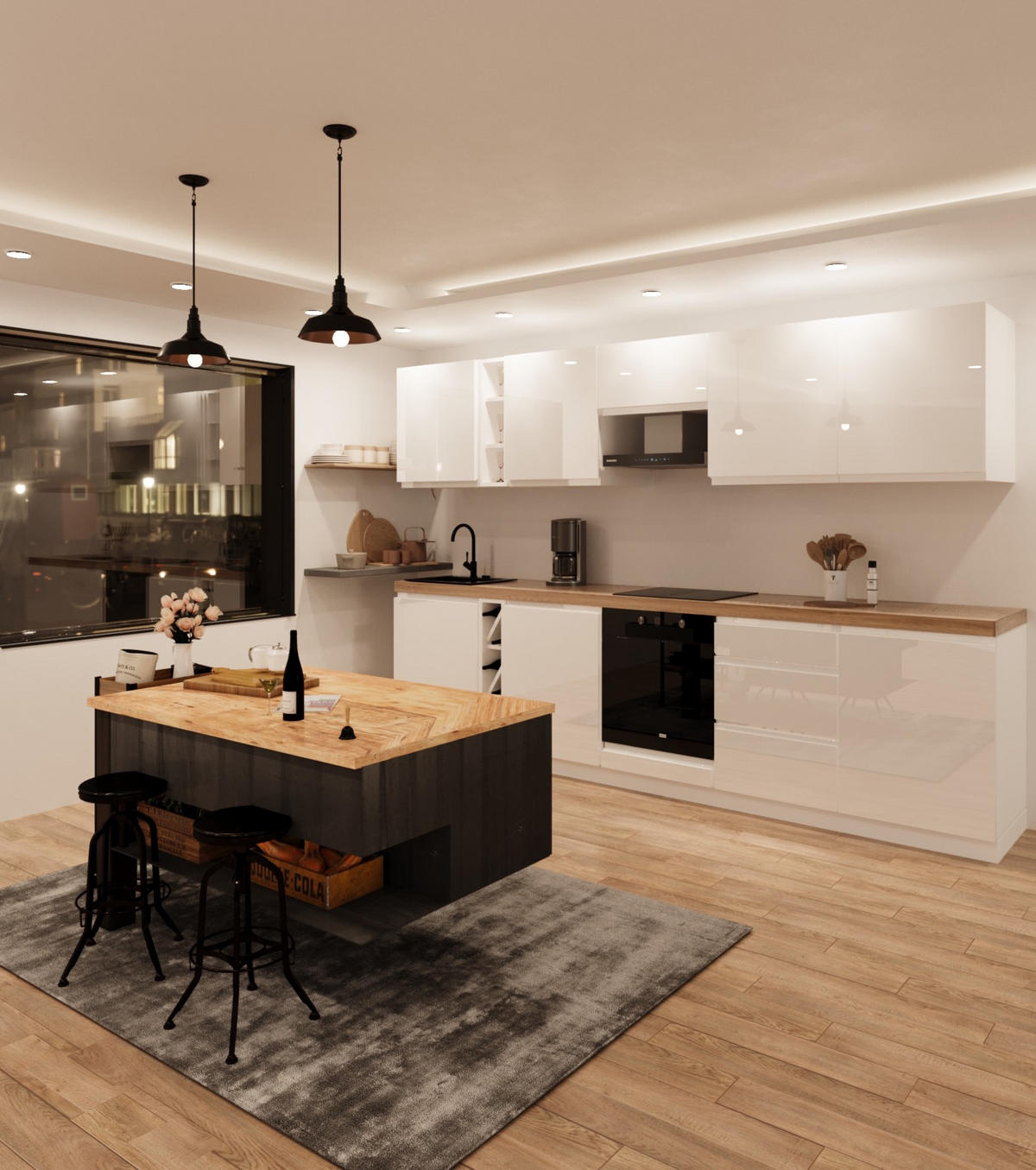 KÜCHENZEILE 320 cm - Aspen KA15-M320- in Weiß/Hochglanz - Weiß Hochglanz, Holz (320/212/52cm)