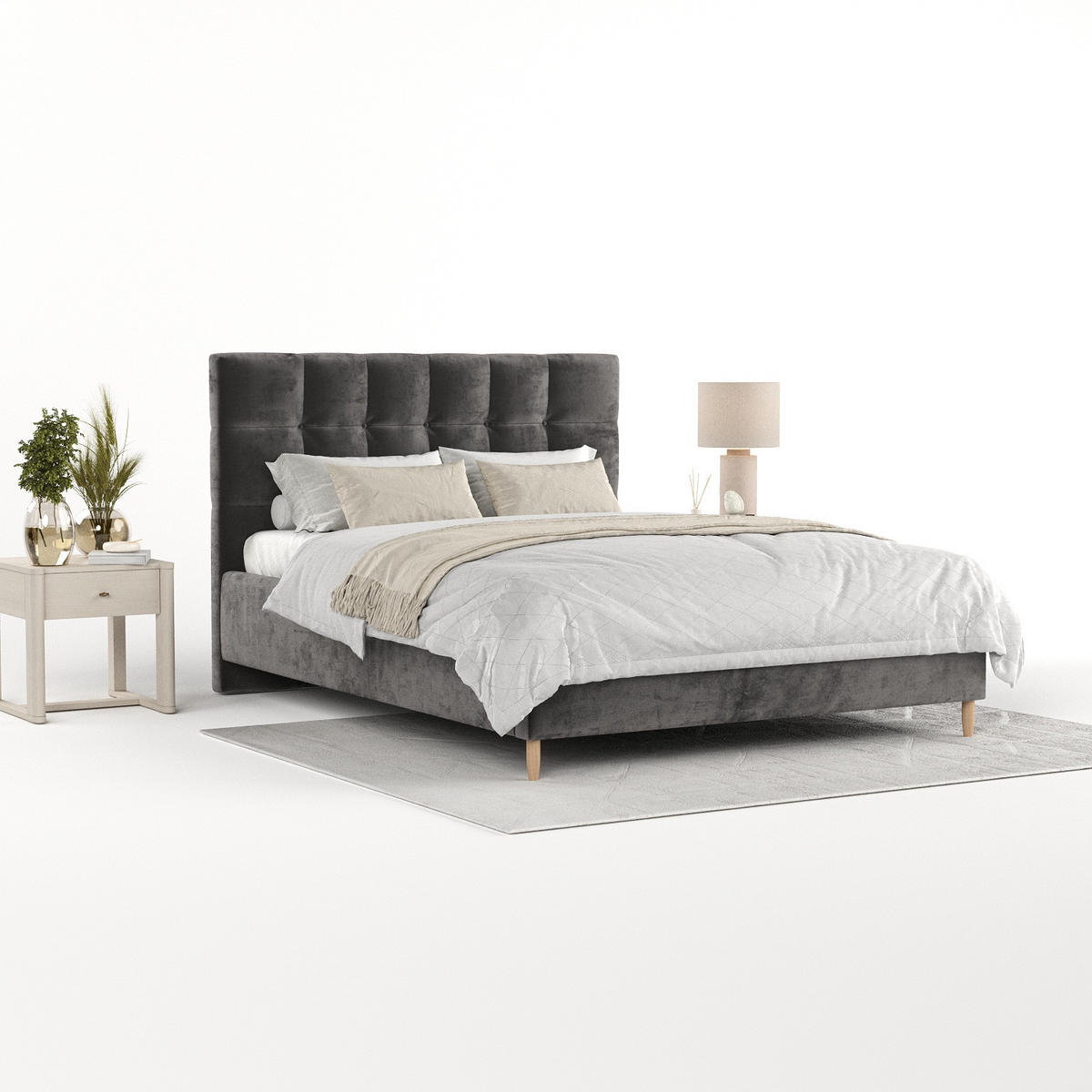 POLSTERBETT Cora 160/200 cm Anthrazit im Lotta Stoff - Anthrazit/Naturfarben, Holz/Holzwerkstoff (160/200cm) - AltaBeds