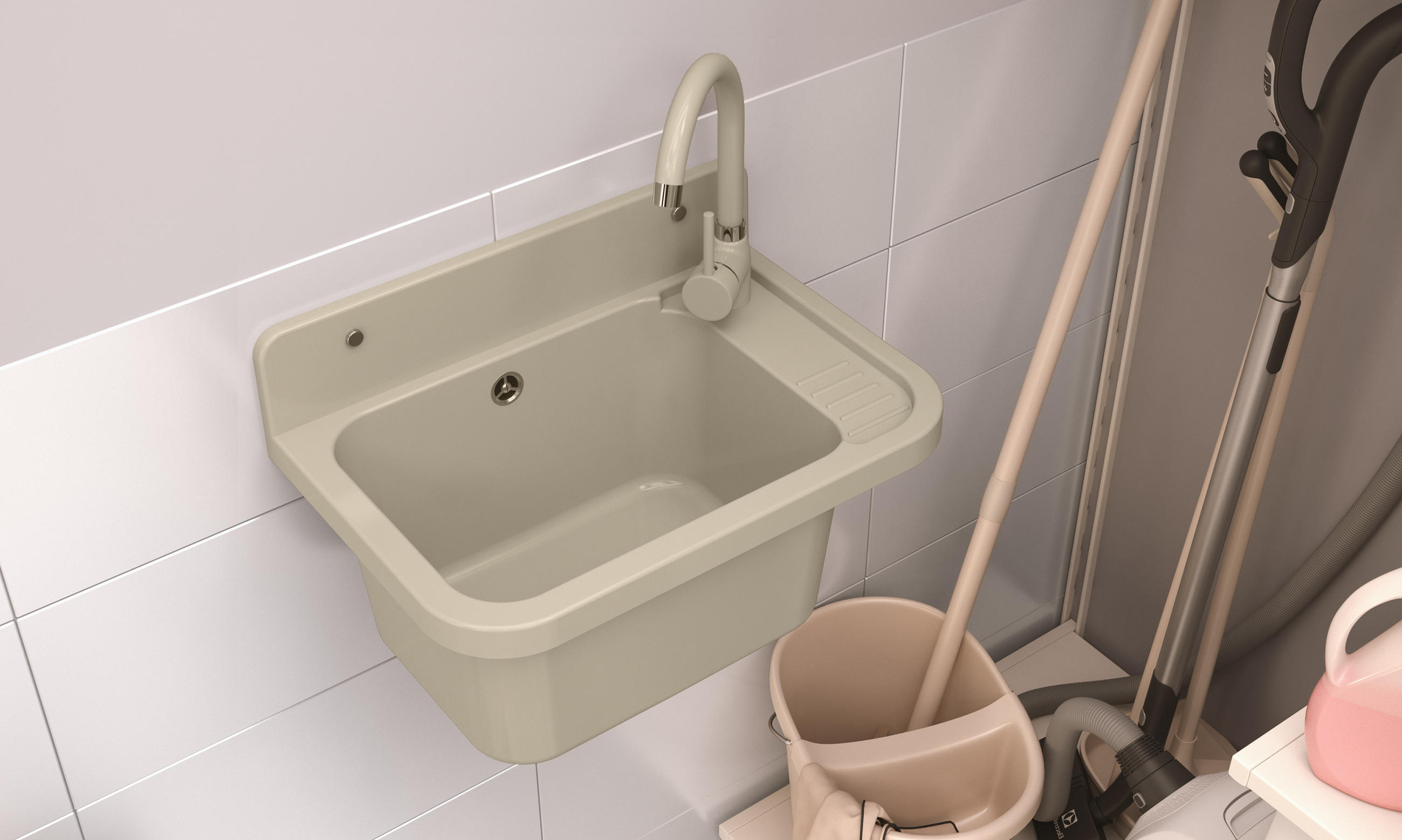 SPÜLBECKEN Paron mit Siphon - Beige, Kunststoff (50/34/31cm) - Granitan