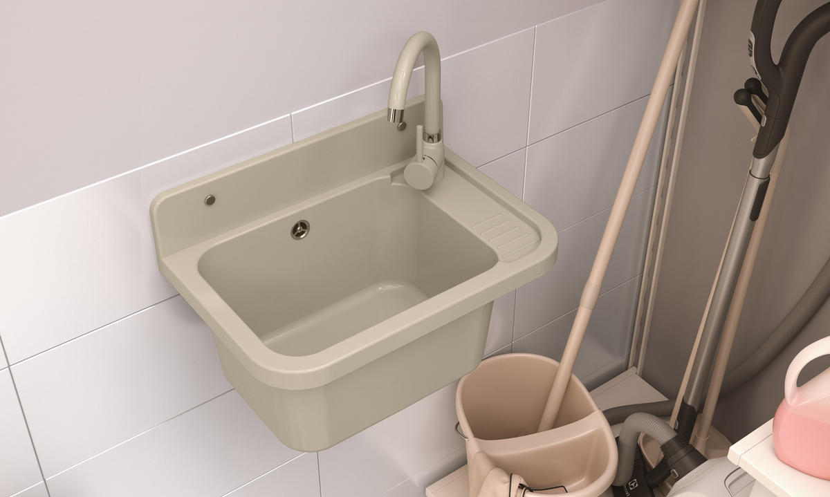 SPÜLBECKEN Paron mit Siphon - Beige, Kunststoff (50/34/31cm) - Granitan