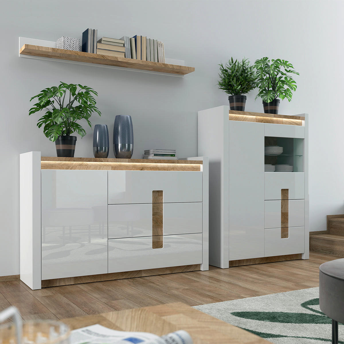 GESCHIRRSCHRANK Helios Weiß und Holz - Weiß, Holzwerkstoff (102/141/41cm) - Petits-meubles
