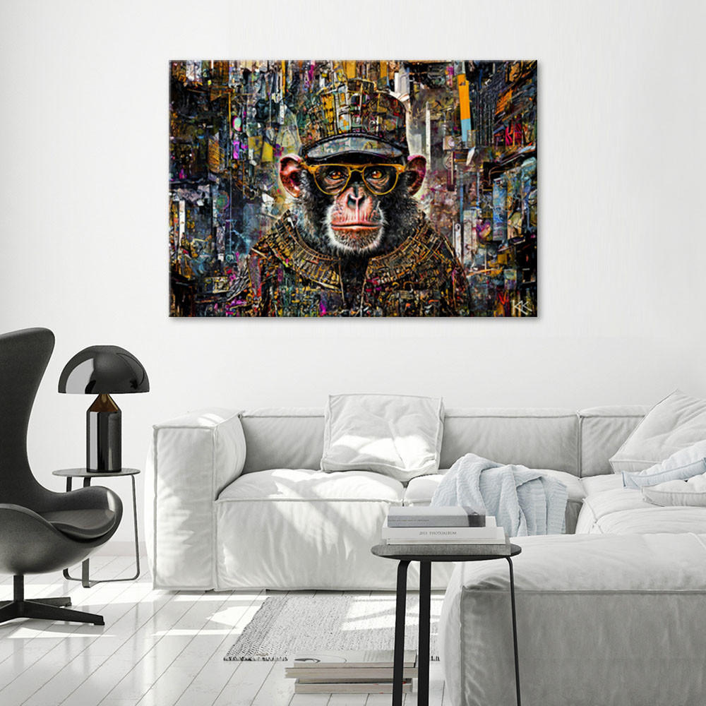 LEINWANDBILD Affe mit bunten Akzenten 100x70cm - Multicolor, Textil (100/70cm) - Feeby