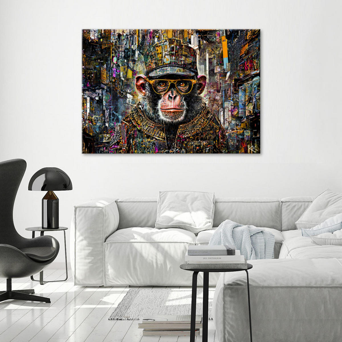 LEINWANDBILD Affe mit bunten Akzenten 100x70cm - Multicolor, Textil (100/70cm) - Feeby