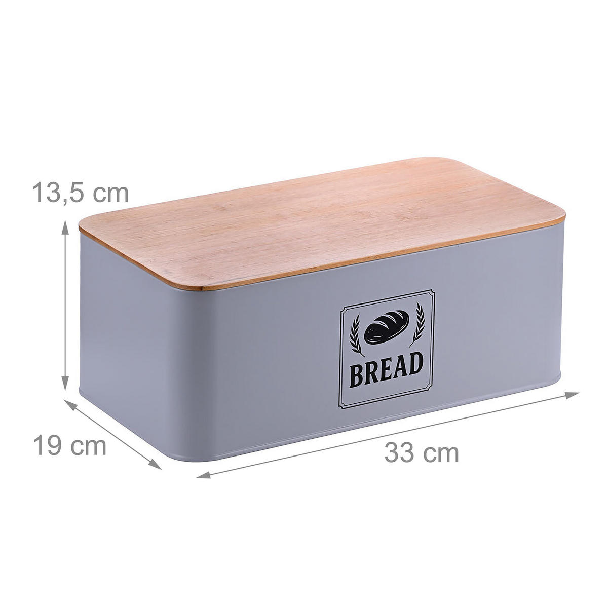 BROTKASTEN - Grau, Holz/Metall (33/13.5/19cm) - Relaxdays