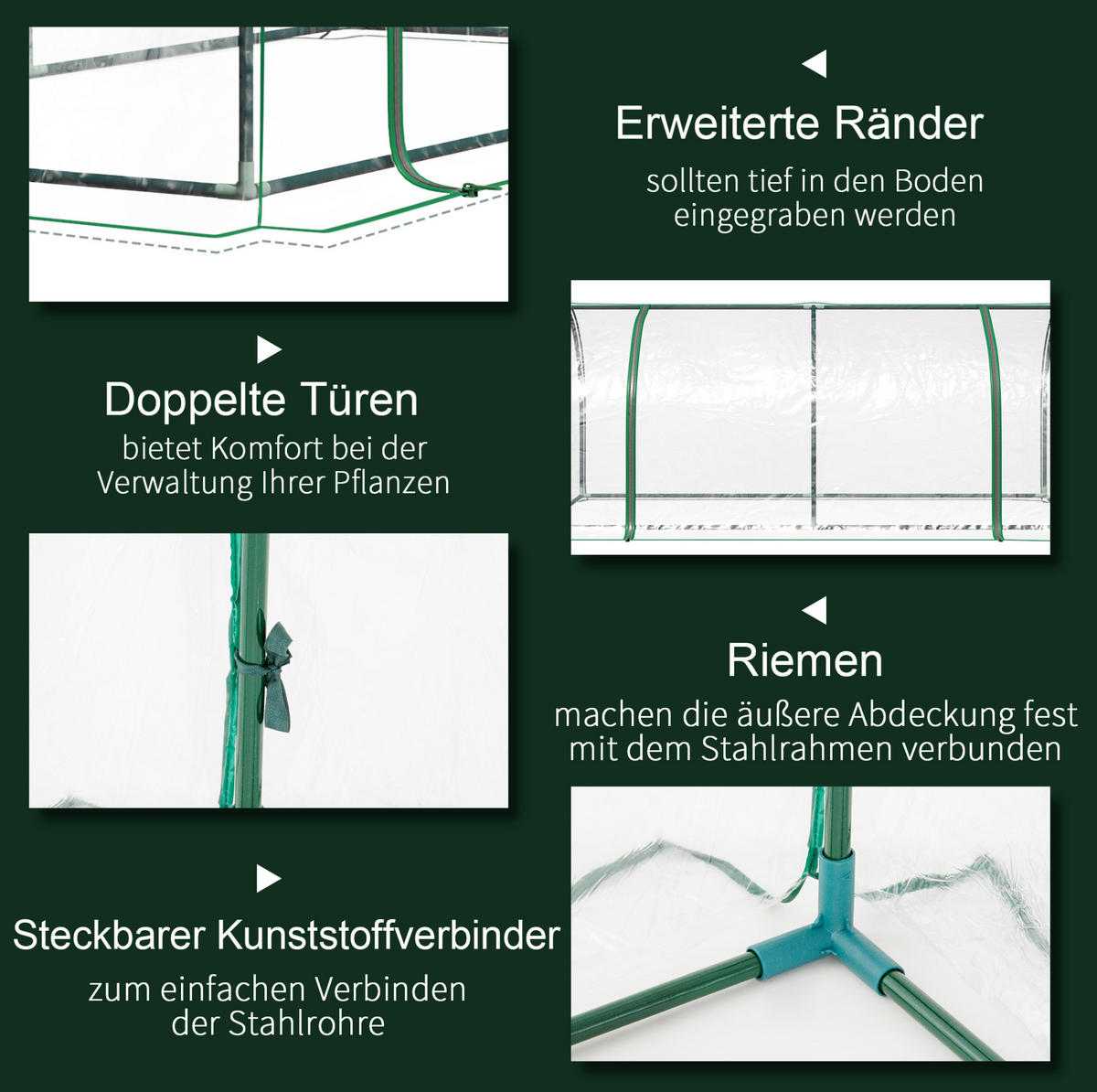 GEWÄCHSHAUS aus Kunststoff 200x100x80 cm in Grün mit Tür - Grün, Kunststoff (100/80/200cm) - Modfu