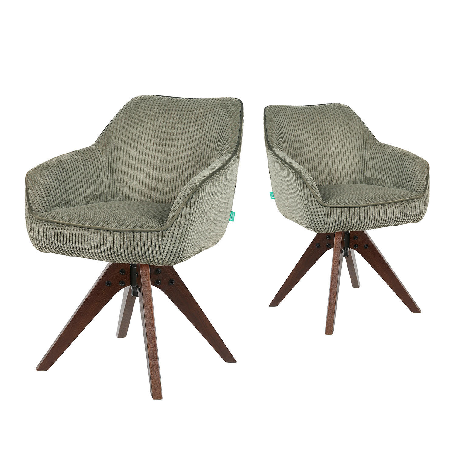 ARMLEHNSTUHL Mika-Finn 2er-Set - Nussbaumfarben/Grün, Eichenholz/Holz (60/82/61cm) - DUBI Möbel