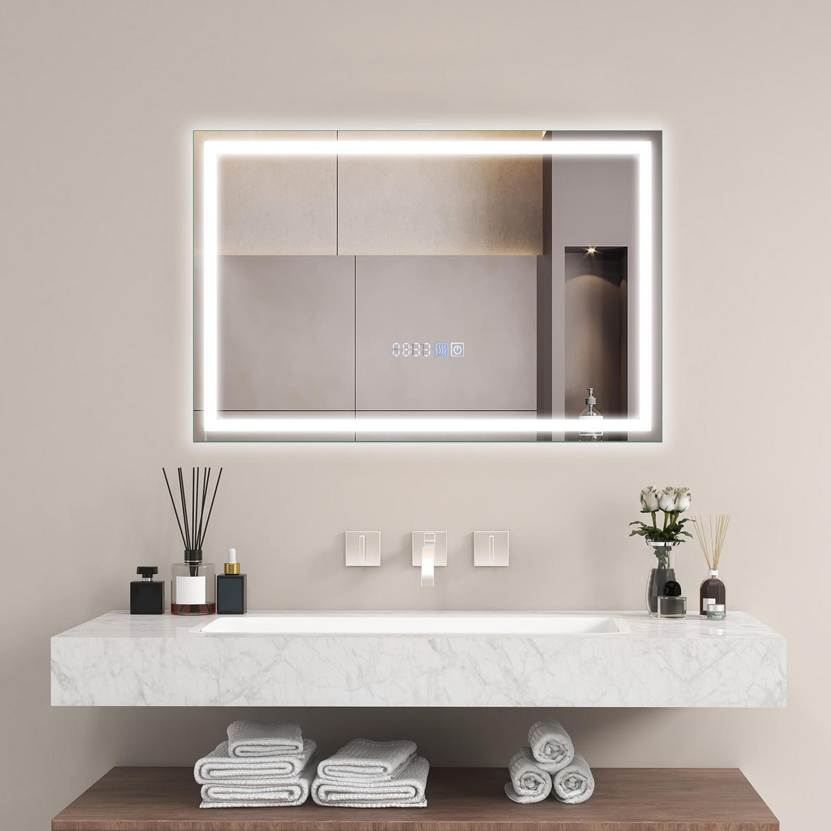 KÚPEĽŇOVÉ ZRKADLO strieborné - strieborná, sklo (40/3.5/60cm) - COSTWAY