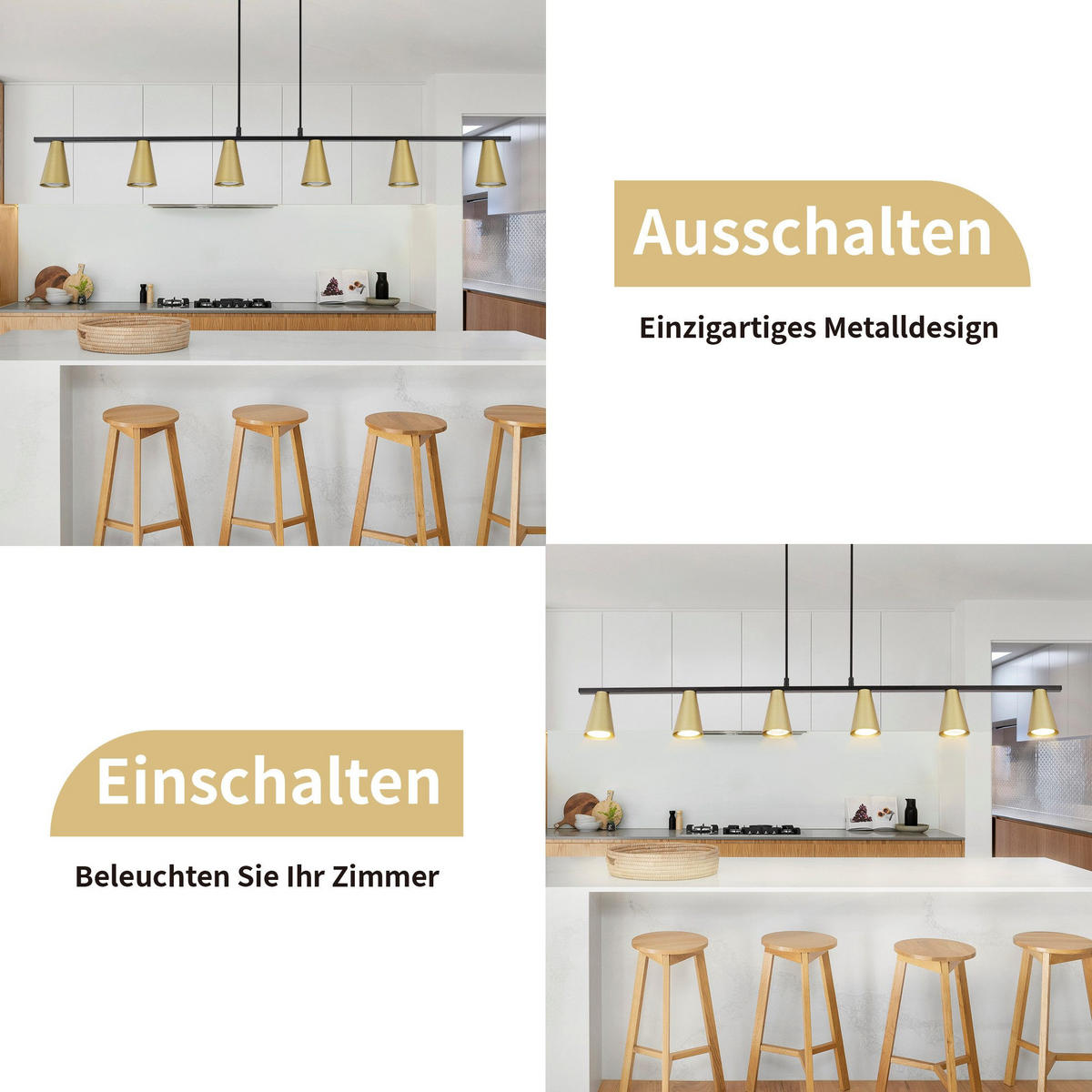 PENDELLEUCHTE Violet 110/7/160 cm - Goldfarben, Metall (110/7/160cm) - ZMH