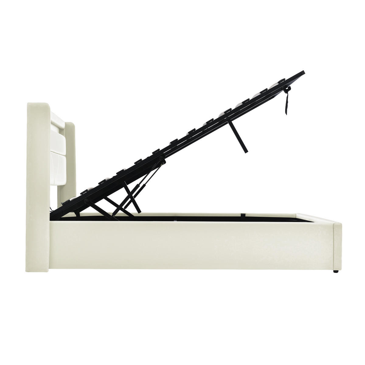 POLSTERBETT 160/200 cm mit LED-Beleuchtung, hydraulischem Bettkasten und PU-Bezug, Weiß - Weiß, Kunststoff (160/200cm) - Redom