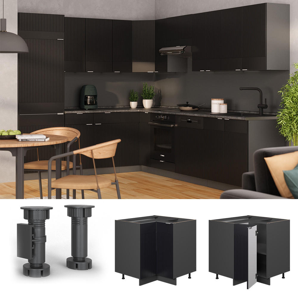ECKSCHRANK Fame-Line, Schwarz gestreift, 80.5 cm, AP Marmor - Anthrazit/Schwarz, Holzwerkstoff (80.5/82/60cm) - Vicco